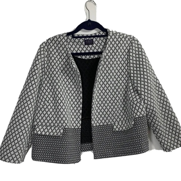 Marks & Spencer Jackets & Blazers - Marks & Spencer Jacket Women's Black & White Short Open Boxy  Stretch M&S UK 18